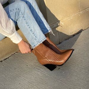 Marc fisher brown croc ankle booties
